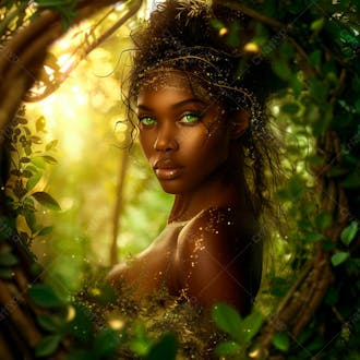 Imagine uma mulher negra parada no coração de uma floresta 33
