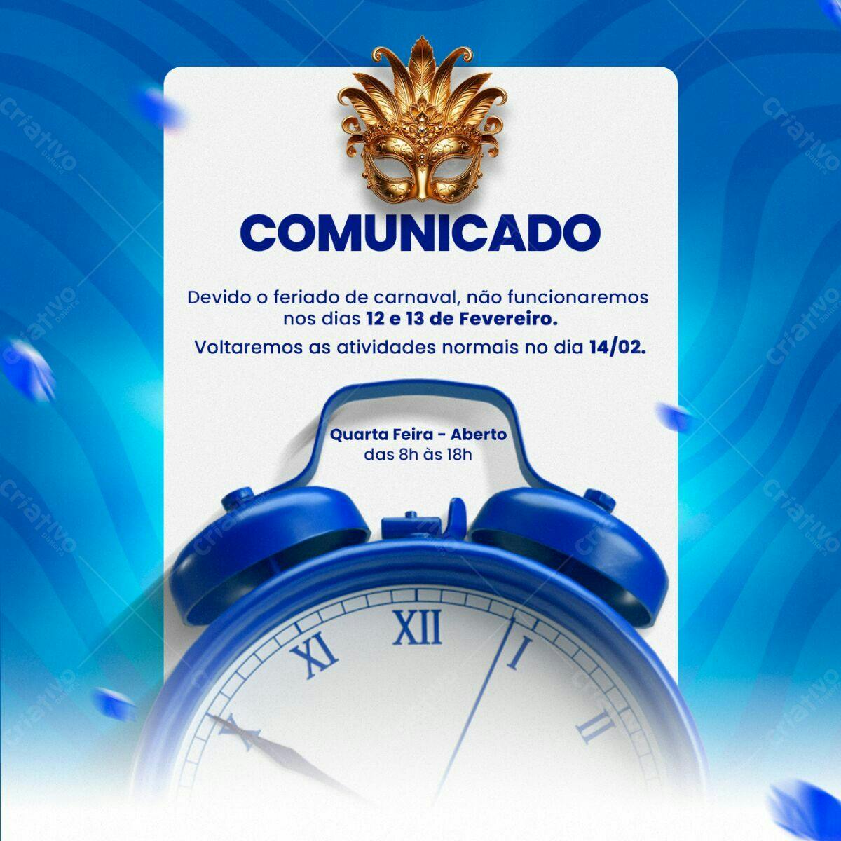 Comunicado de Carnaval PSD Editável