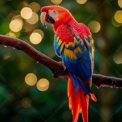 Arara Vermelha, Com Penas Brilhando Em Vermelhos, Azuis 9