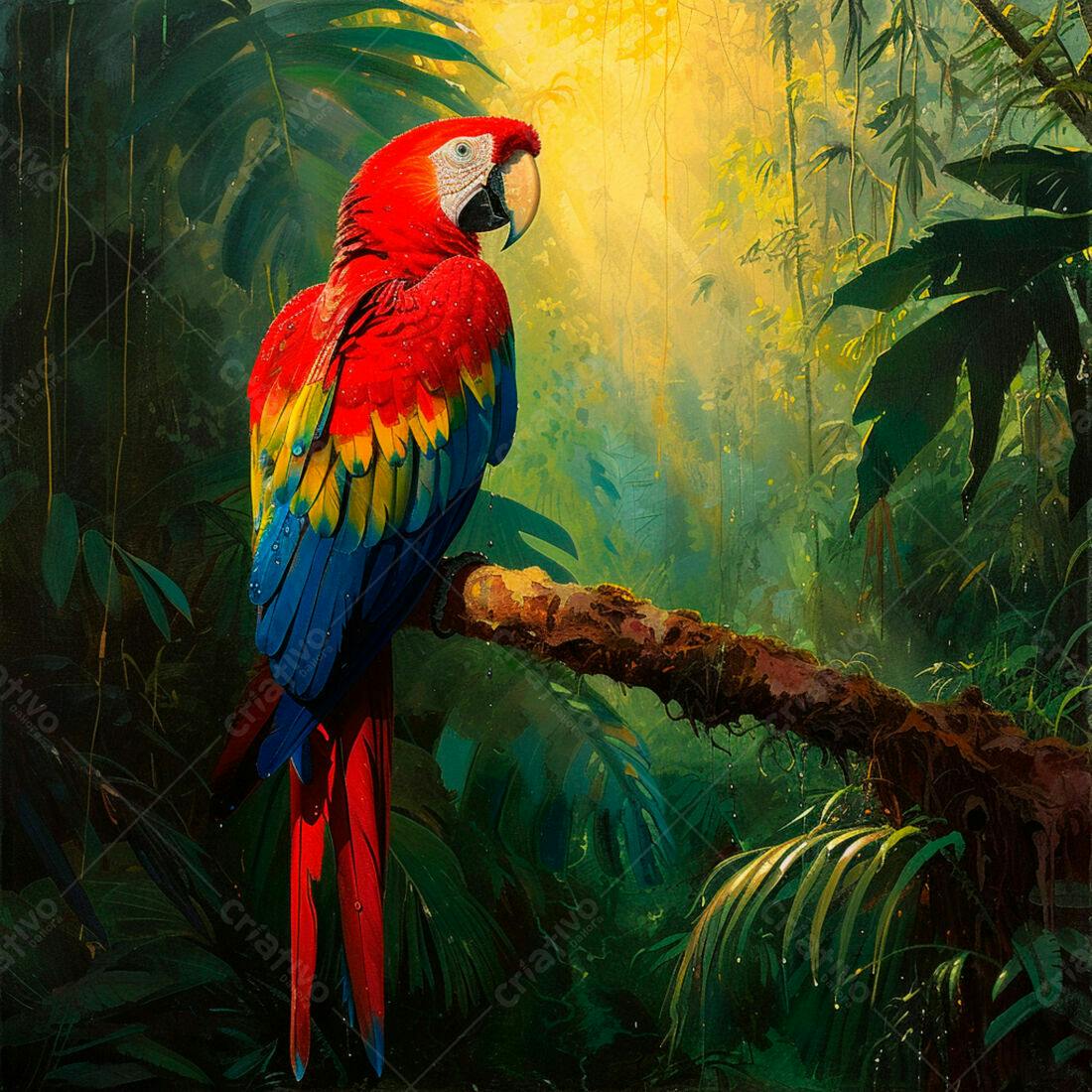 Arara-vermelha em floresta tropical úmida