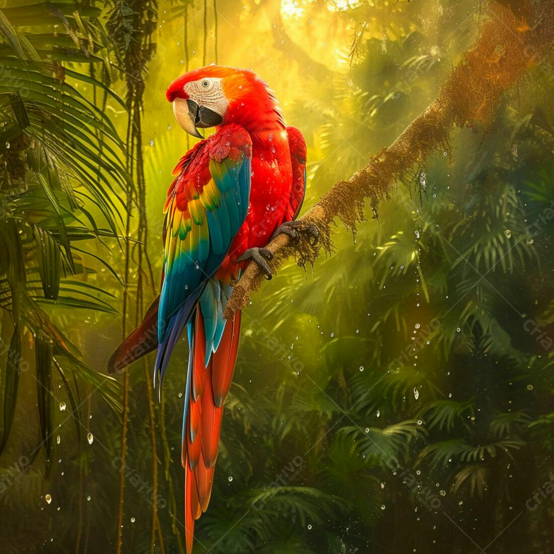 Arara-vermelha vibrante em floresta tropical