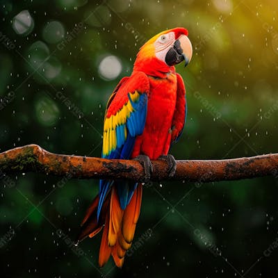 Arara Vermelha, Com Penas Brilhando Em Vermelhos, Azuis 12