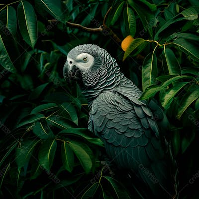 Papagaio Cinza Africano Na Selva 1