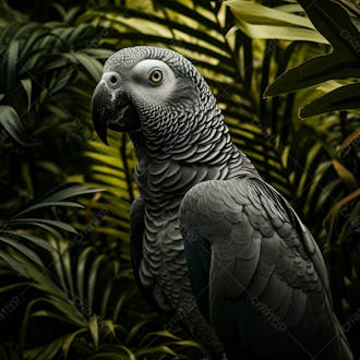 Papagaio cinza africano na selva 3