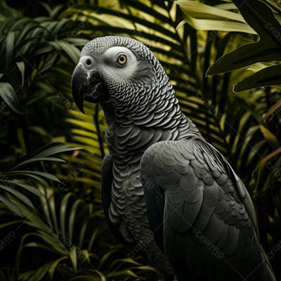 Papagaio Cinza Africano Na Selva 3
