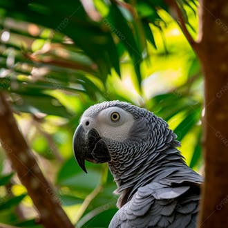Papagaio cinza africano na selva 4