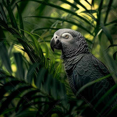 Papagaio Cinza Africano Na Selva 6