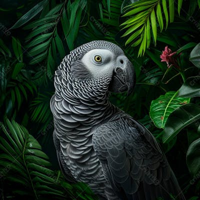 Papagaio Cinza Africano Na Selva 7