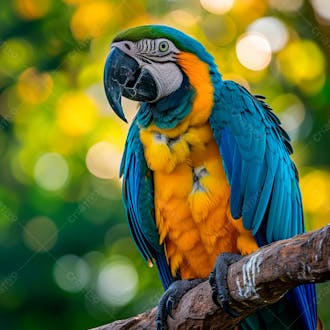 Close up de uma arara azul e dourada em uma selva tropical 2