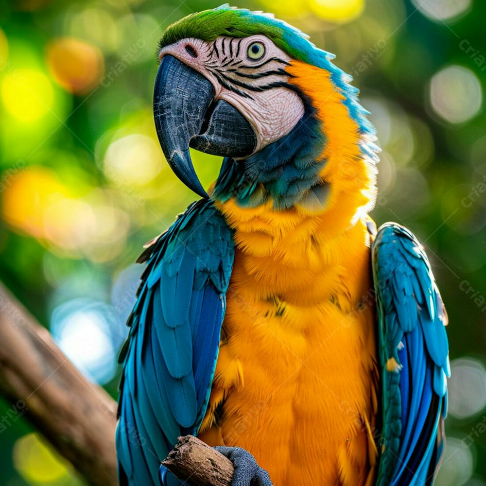 Close Up De Uma Arara Azul E Dourada Em Uma Selva Tropical 3