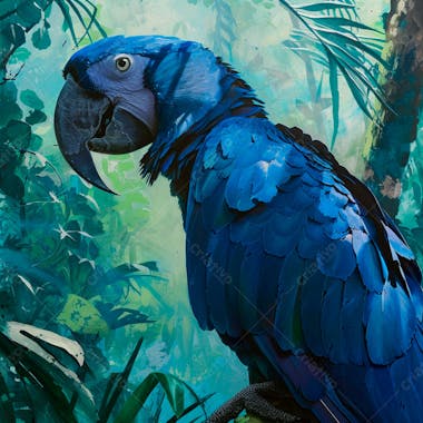 Imagem de uma arara azul em uma selva tropical 3