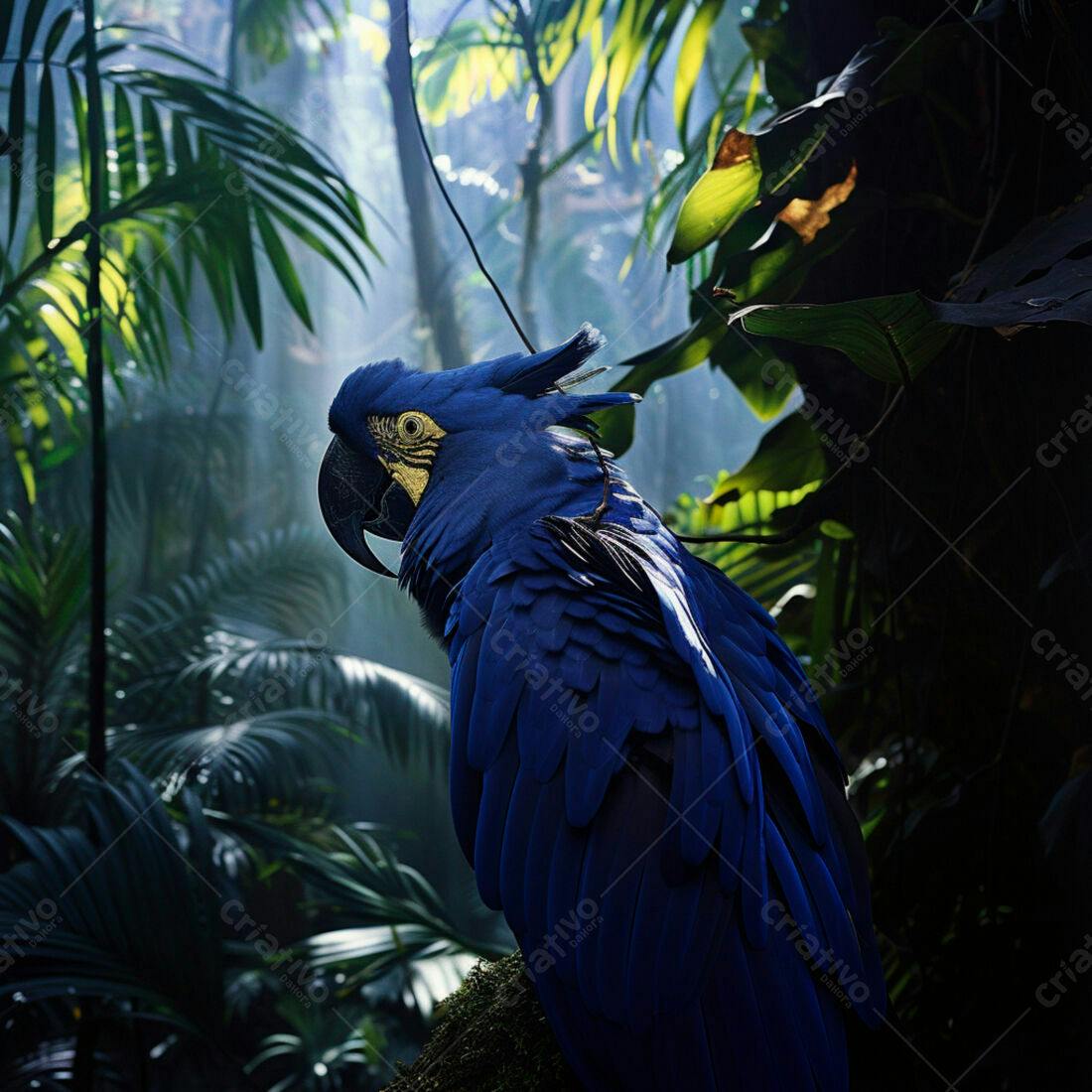 Arara-azul em floresta tropical exuberante