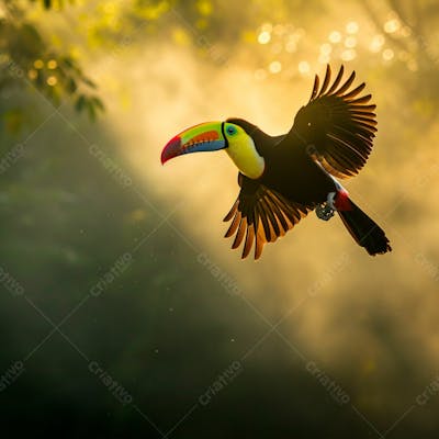 Espetaculo Dinamico De Um Tucano De Bico De Quilha Em Voo 1