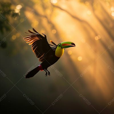 Espetaculo Dinamico De Um Tucano De Bico De Quilha Em Voo 4