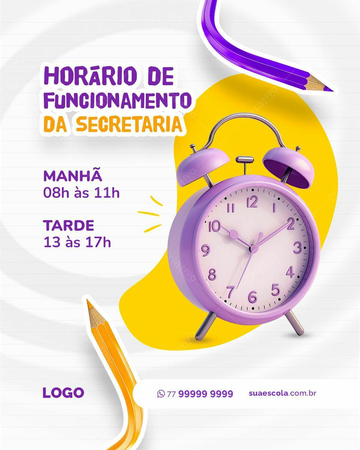 Flyer Horário Secretaria Escola PSD Editável