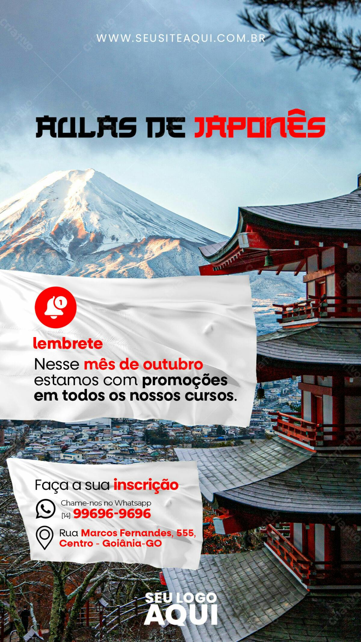 Flyer Promoção Outubro Aulas de Japonês PSD Editável
