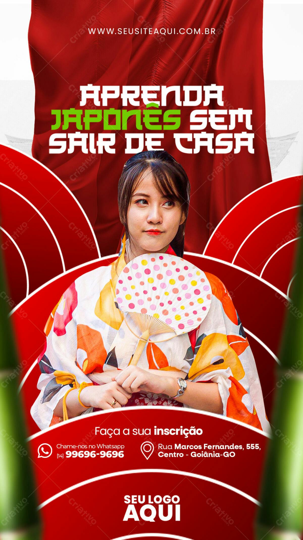Flyer Aprenda Japonês Sem Sair de Casa PSD Editável