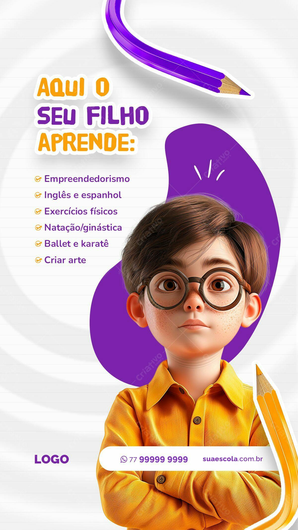 Flyer Matricula Escola Infantil PSD Editável