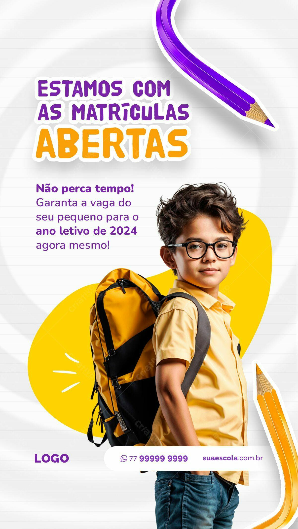 Flyer Matrículas Abertas 2024 PSD Editável