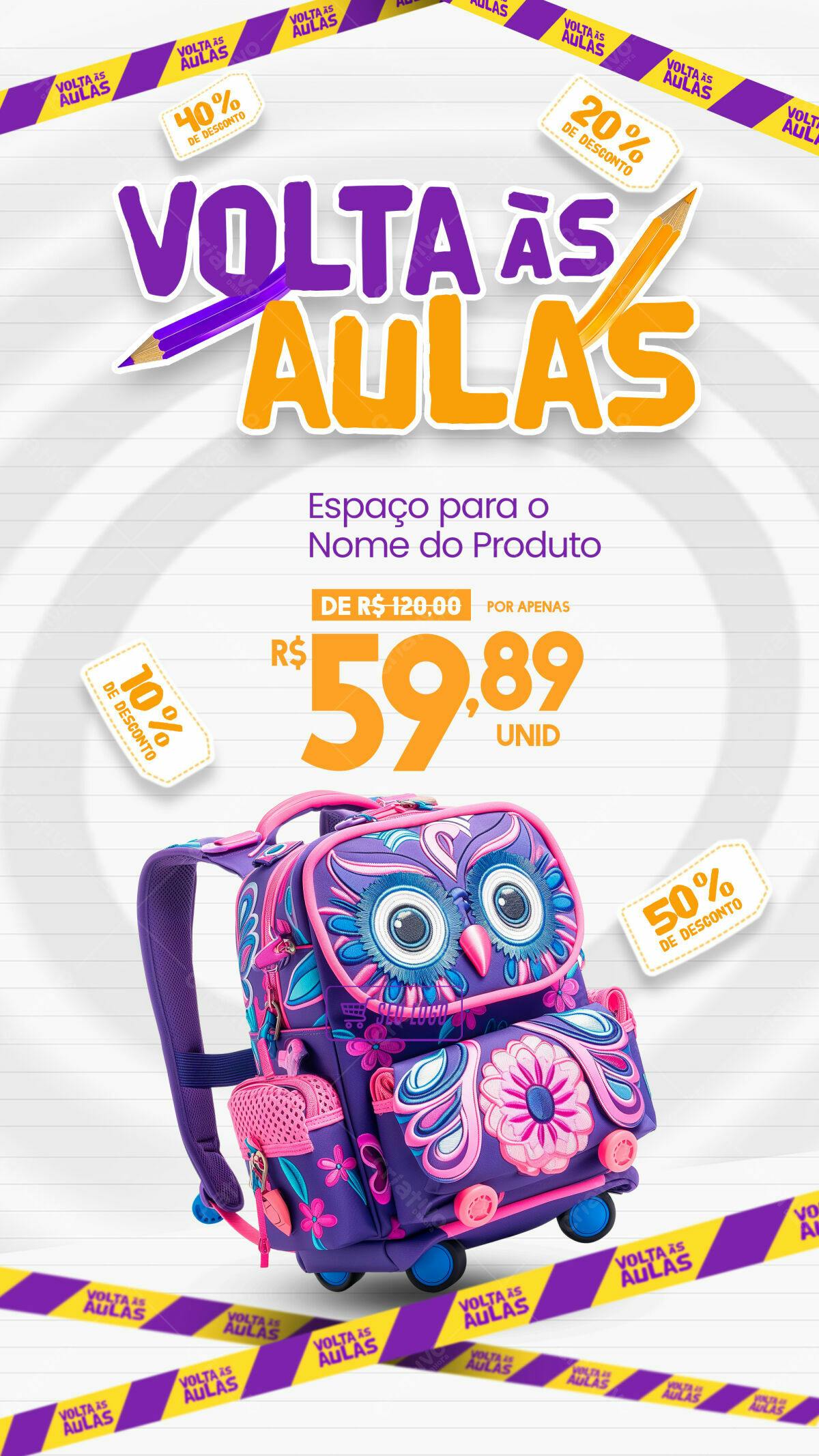Flyer Volta às Aulas com Mochila PSD Editável