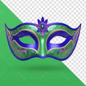Mascara de carnaval nas cores azul verde e rosa png
