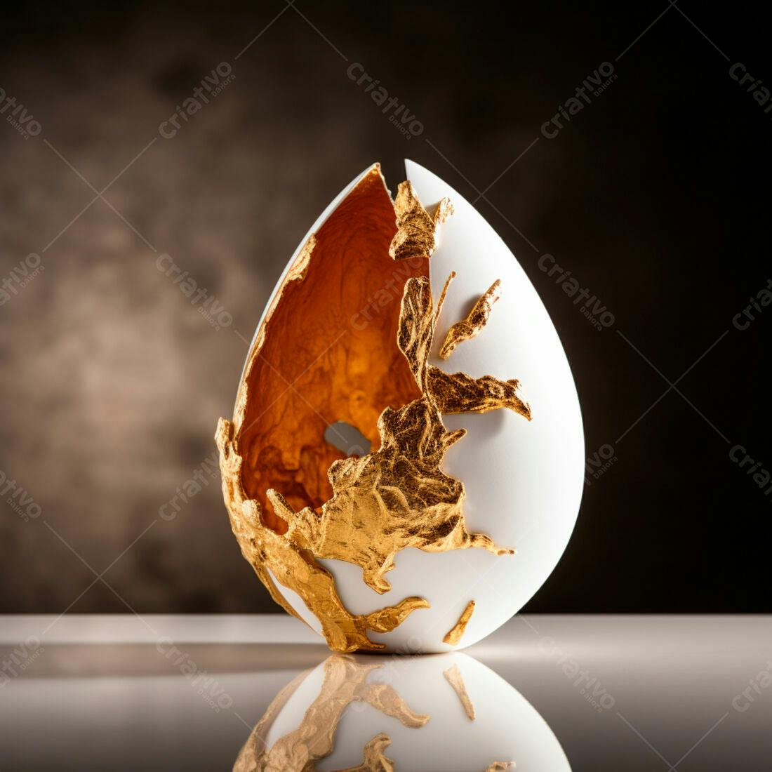 Ovo de Páscoa branco com detalhes dourados