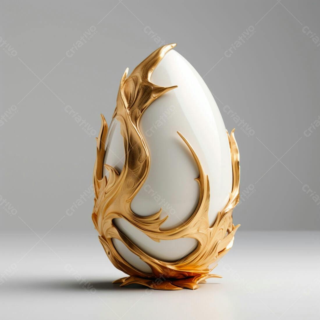 Ovo de Porcelana Dourado em suporte Art Nouveau