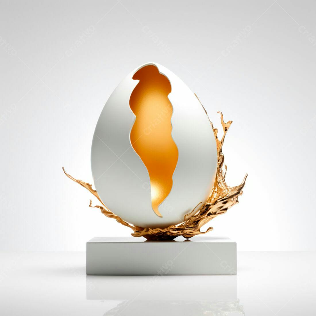 Ovo quebrado dourado e branco em escultura