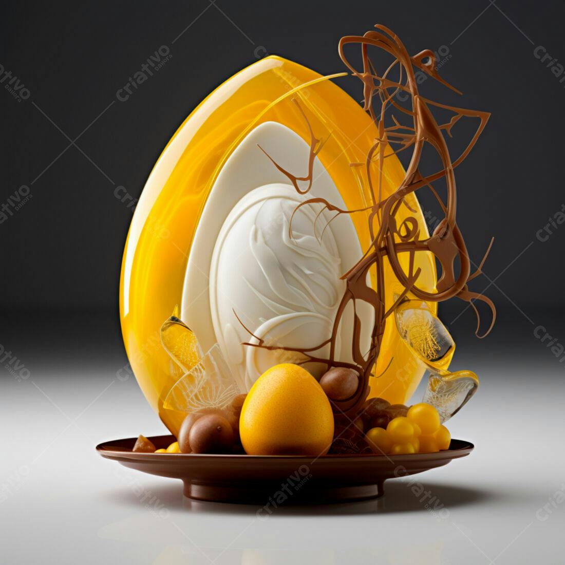 Ovo de Páscoa em chocolate branco e amarelo