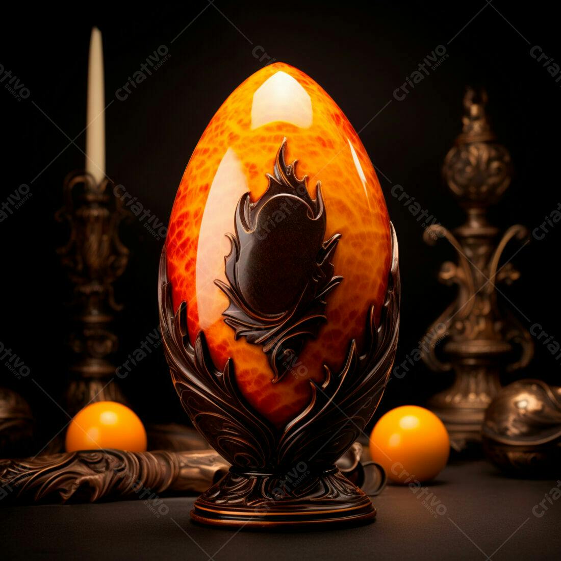 Ovo decorativo em tons laranja e marrom