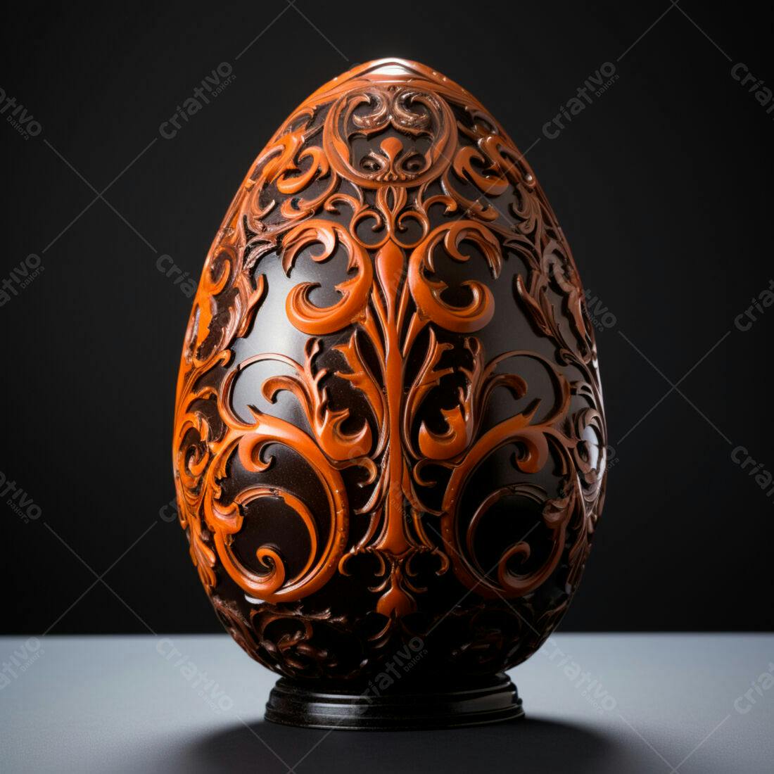 Ovo de Páscoa esculpido marrom e laranja