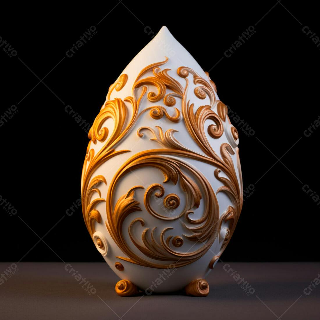 Ovo decorativo branco e dourado estilo rococó