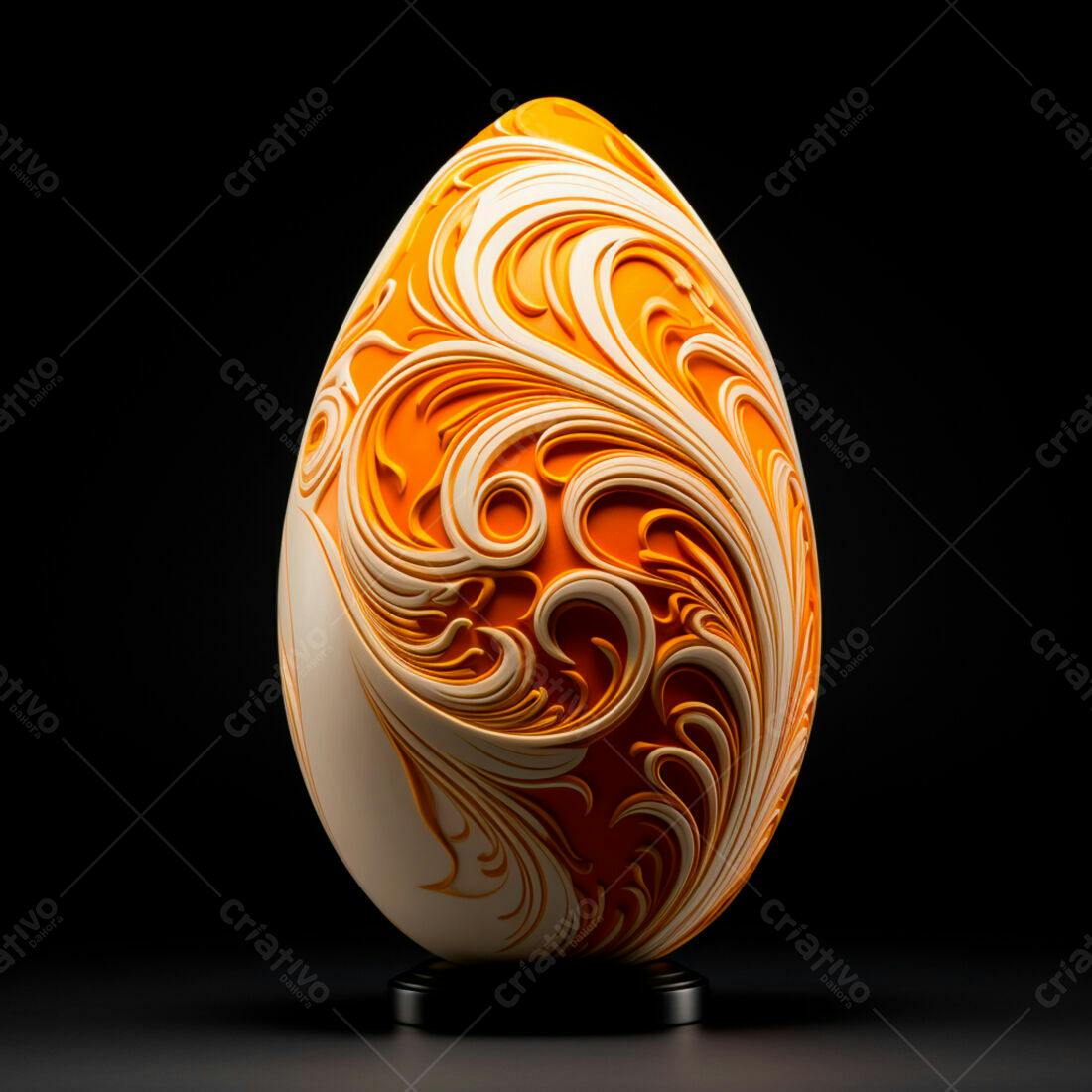 Ovo de Páscoa Decorado Laranja e Branco