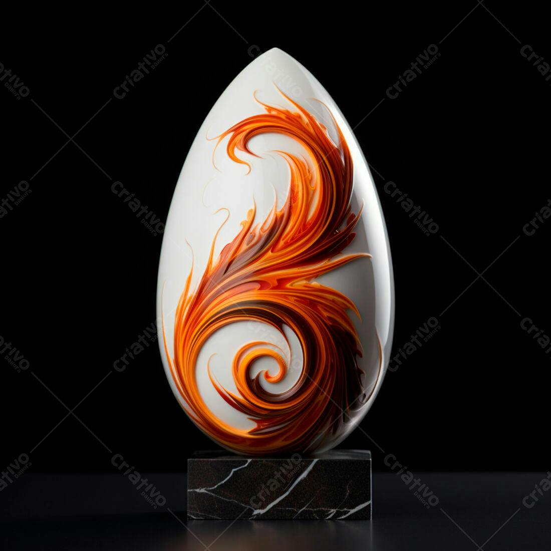 Ovo de chocolate branco com pintura laranja e marrom