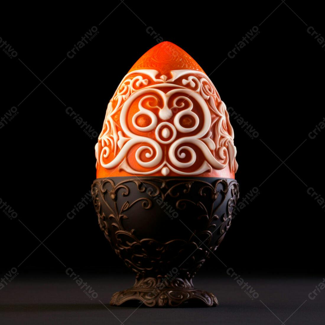Ovo de Páscoa laranja e branco decorado