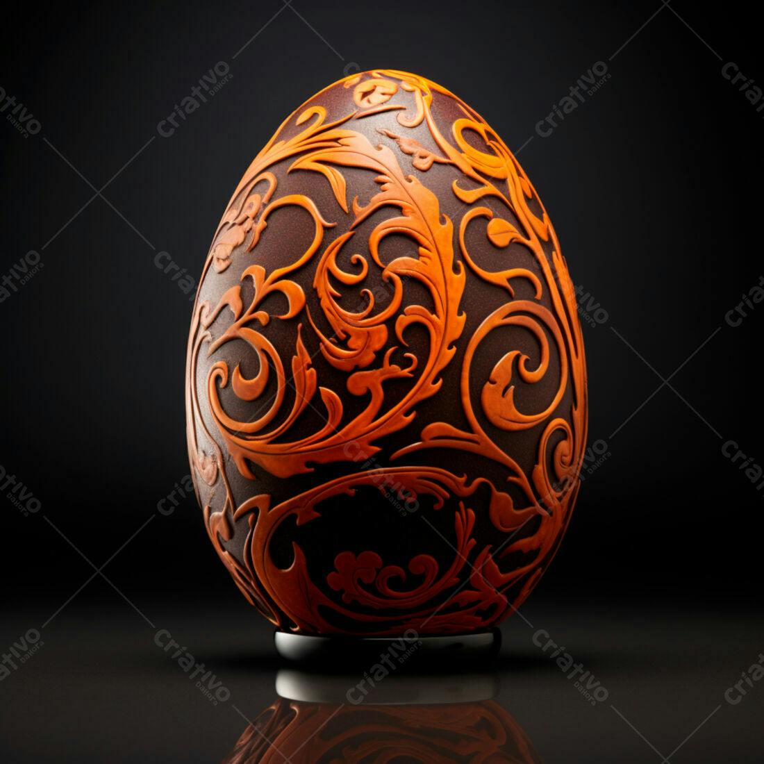 Ovo de Páscoa marrom e laranja decorado