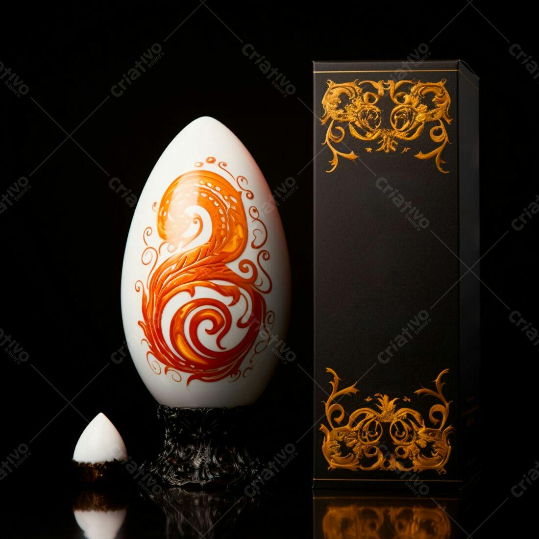 Ovo decorativo branco com detalhes laranja
