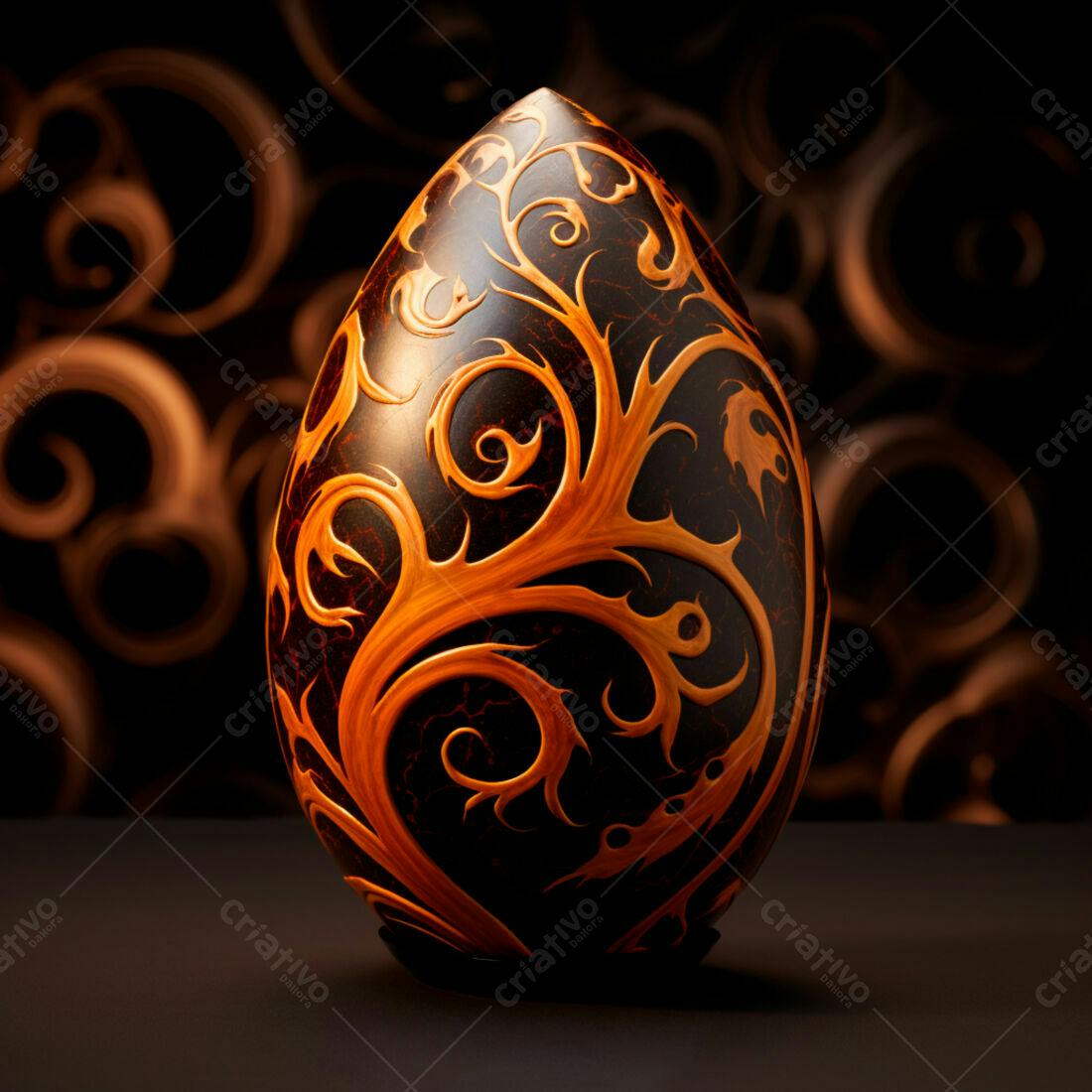 Ovo decorativo com design em tons de laranja e marrom