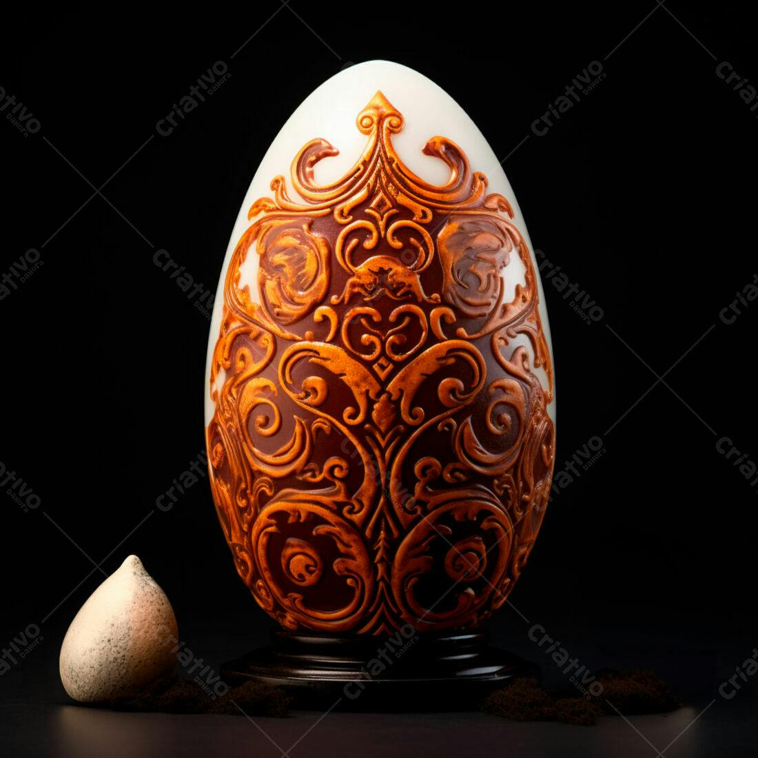 Ovo de Páscoa decorado marrom e branco