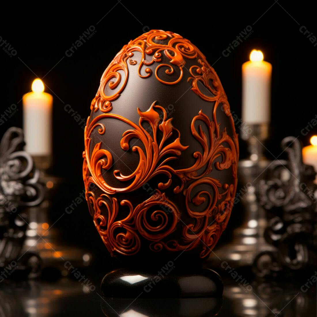 Ovo de chocolate preto e laranja decoração floral