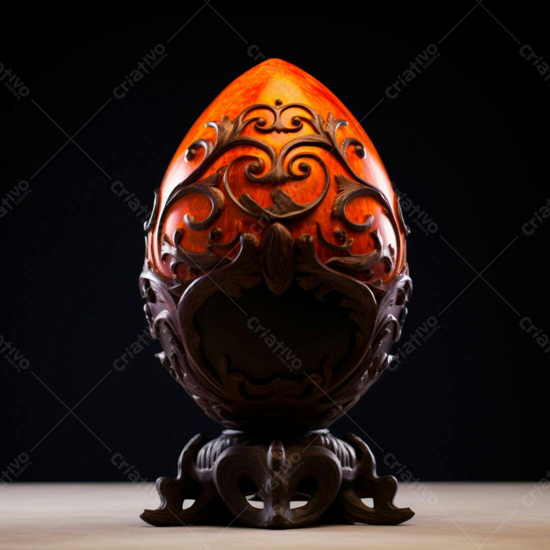 Ovo decorativo esculpido em tons de laranja e marrom