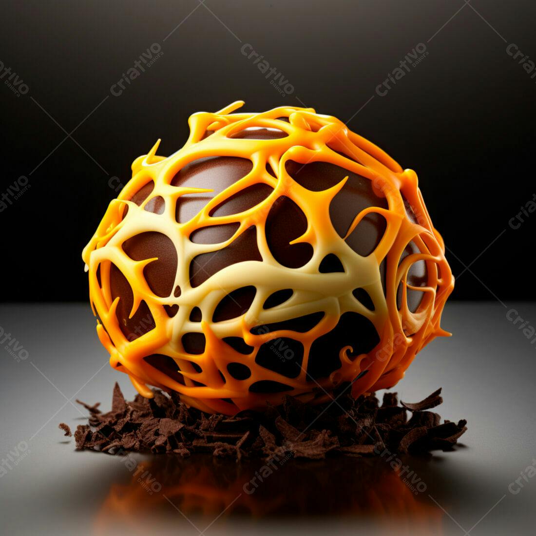 Bombom de chocolate com cobertura laranja e bege