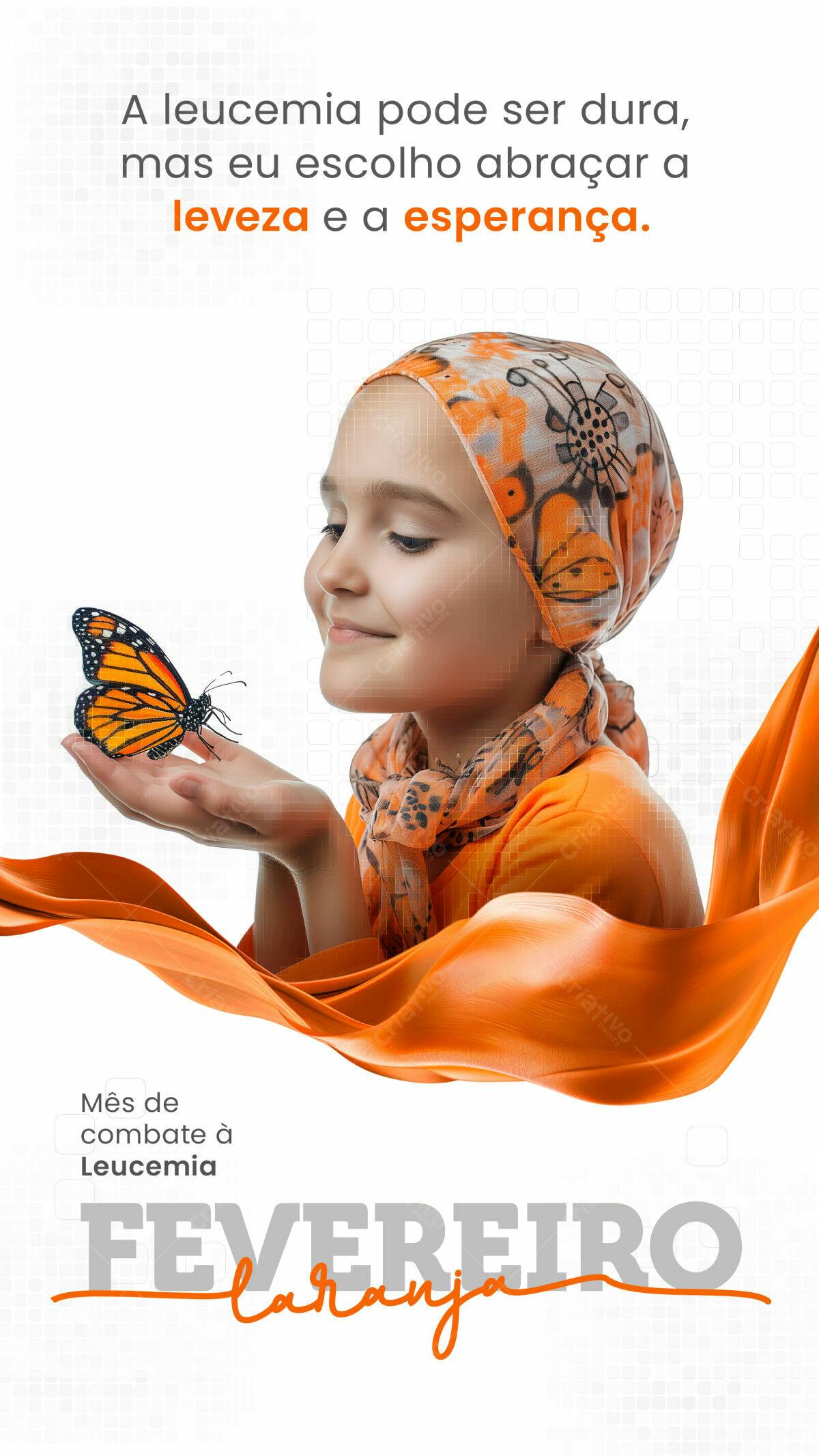 Flyer Fevereiro Laranja - Combate à Leucemia PSD Editável