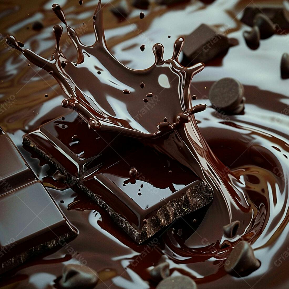 Chocolate derretendo com gotas e barra