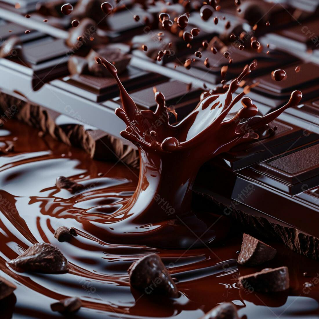 Chocolate derretendo em barra com gotas