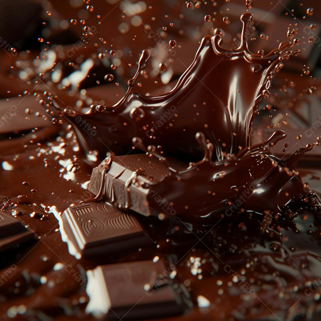 Chocolate derretido com barras caindo