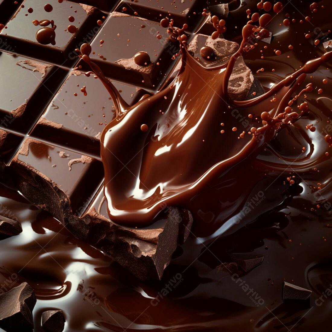Chocolate derretendo em barra com respingos