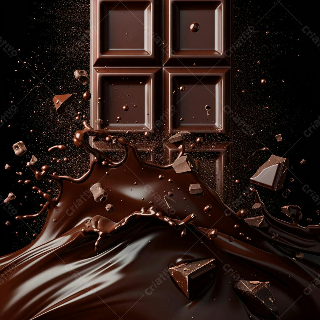 Barra de chocolate derretido em splash