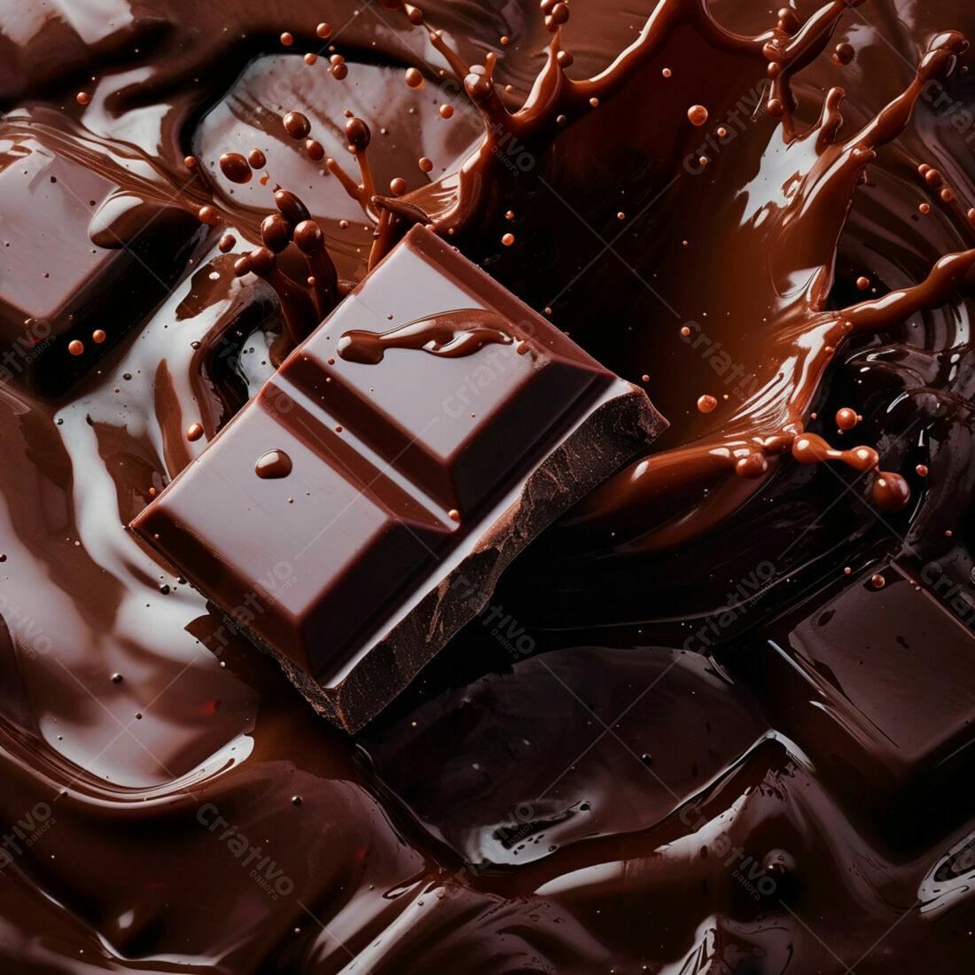 Barra de chocolate caindo em chocolate derretido