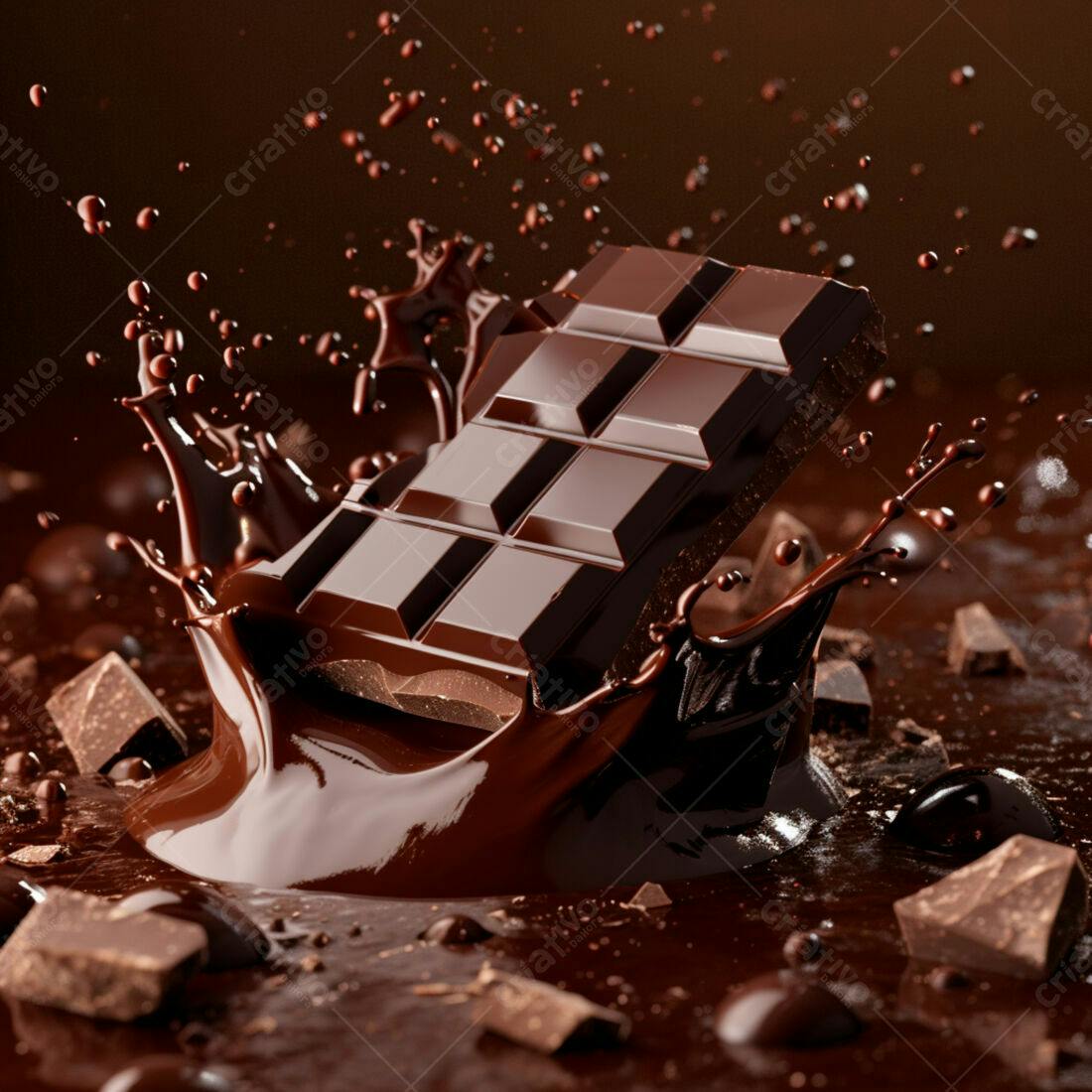 Barra de chocolate mergulhando em chocolate derretido
